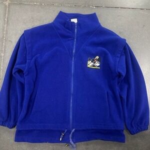 Vintage 90s Disney Mickey Mouse blue fleece jacket w bottom draw string Size Lg